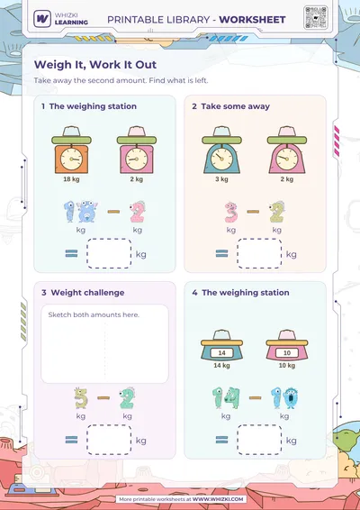 Kilogram Subtraction Measurement Worksheet