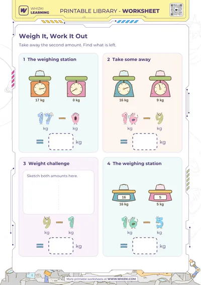 Kilograms Subtraction Measurement Worksheet