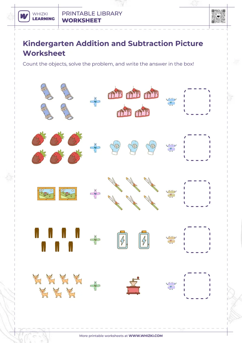 Kindergarten Addition and Subtraction Picture Worksheet