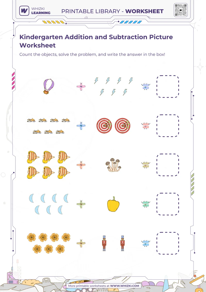 Kindergarten Addition and Subtraction Picture Worksheet