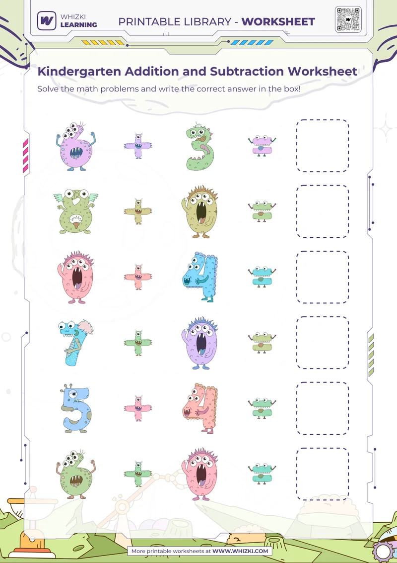 Kindergarten Addition and Subtraction Worksheet
