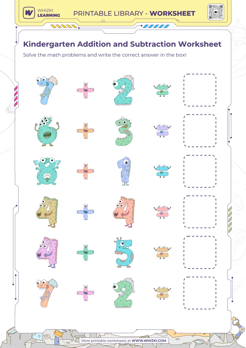 Kindergarten Addition and Subtraction Worksheet