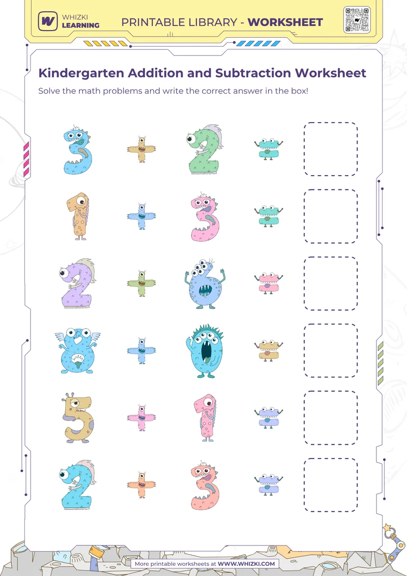 Kindergarten Addition and Subtraction Worksheet