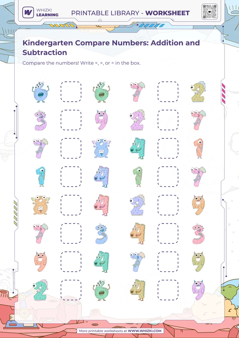 Kindergarten Compare Numbers: Addition and Subtraction
