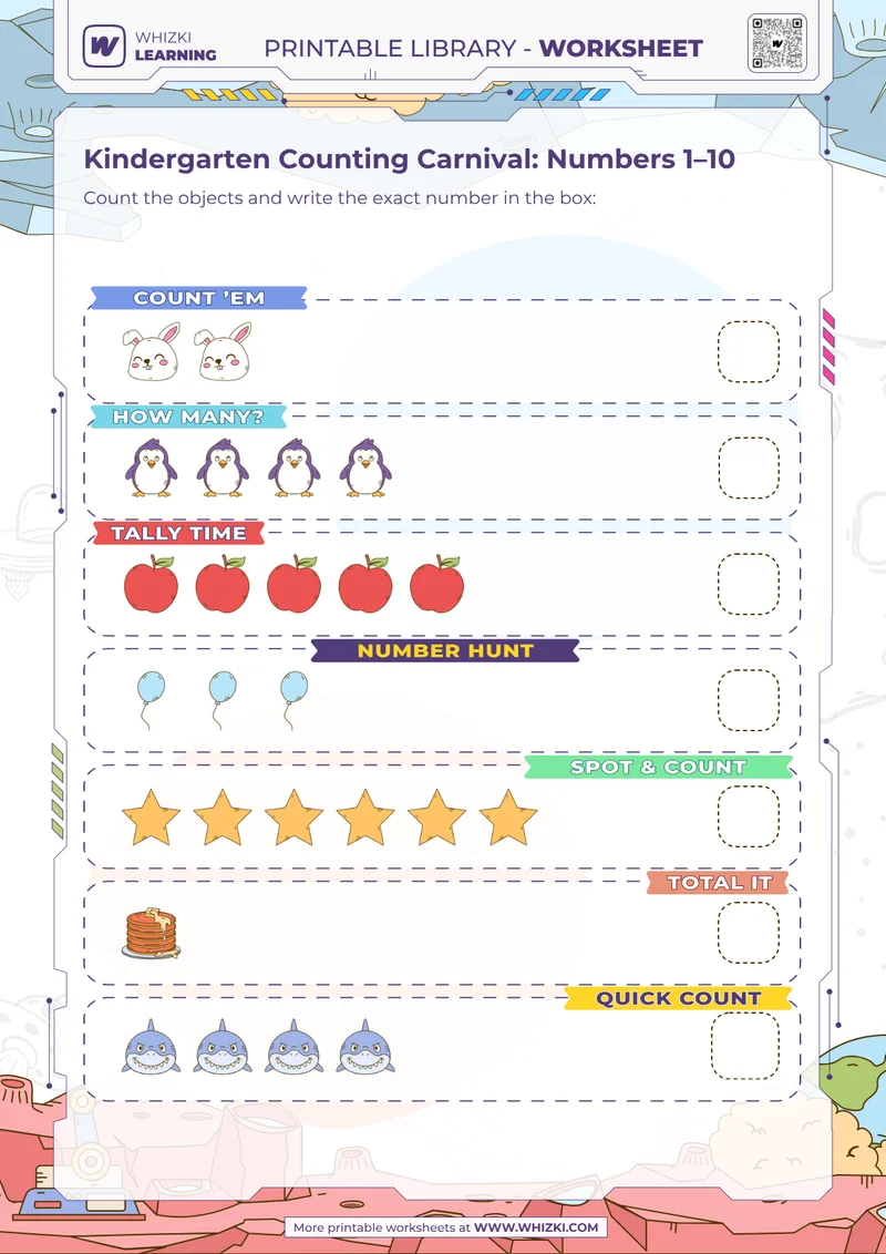 Kindergarten Counting Carnival: Numbers 1–10