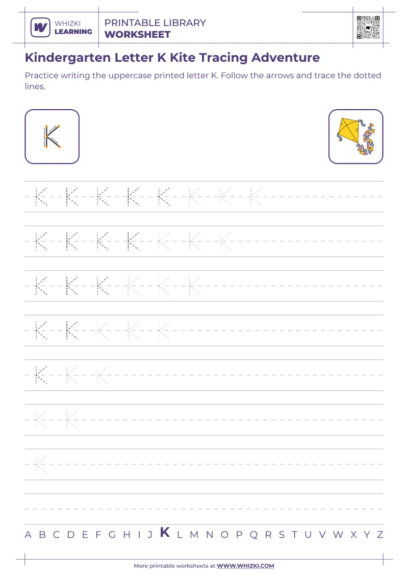 Kindergarten Letter K Kite Tracing Adventure