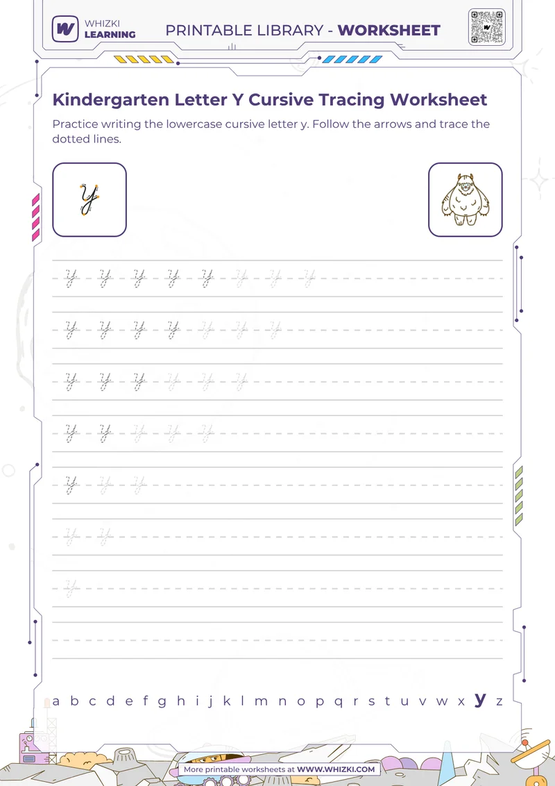 Kindergarten Letter Y Cursive Tracing Worksheet