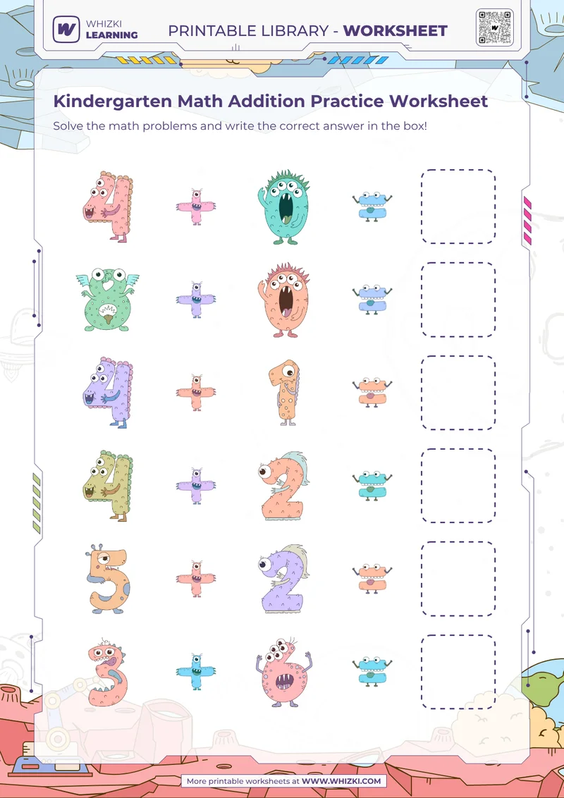 Kindergarten Math Addition Practice Worksheet