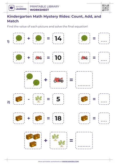 Kindergarten Math Mystery Rides: Count, Add, and Match
