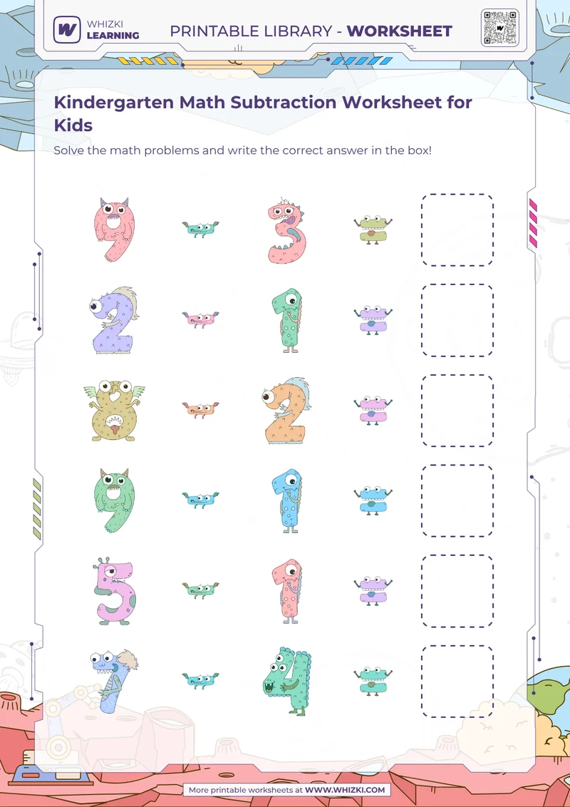 Kindergarten Math Subtraction Worksheet for Kids