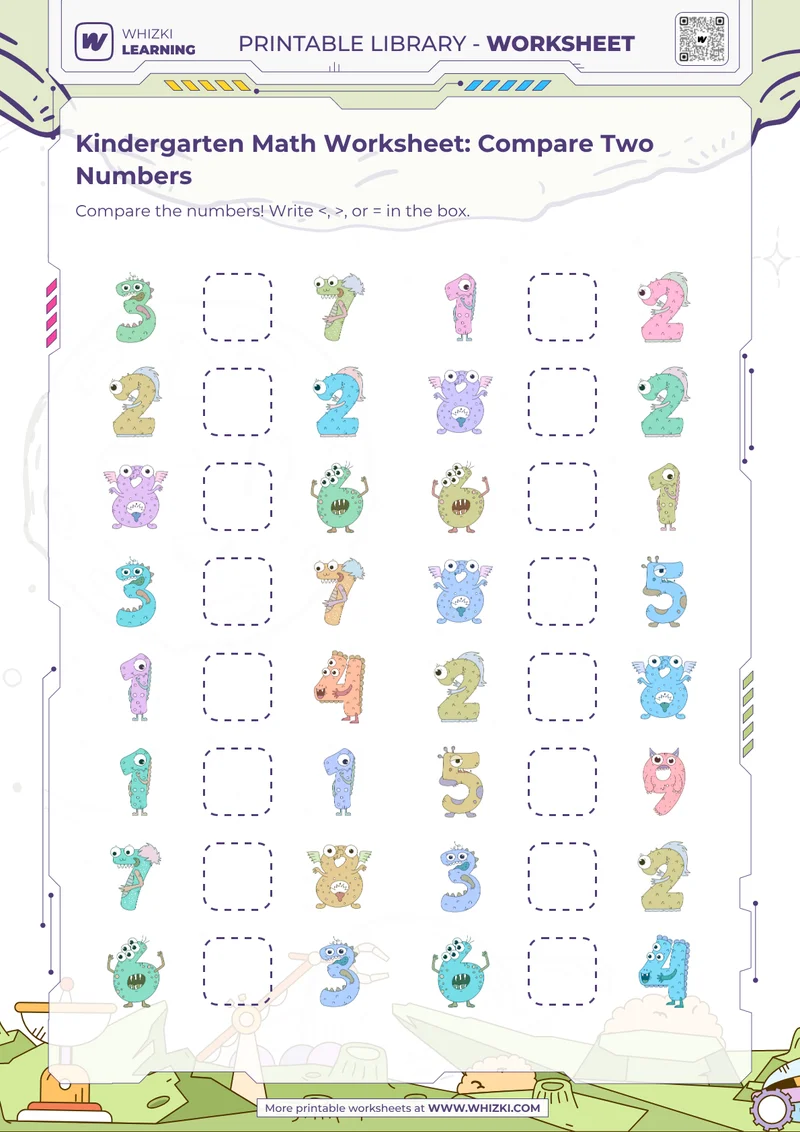 Kindergarten Math Worksheet: Compare Two Numbers