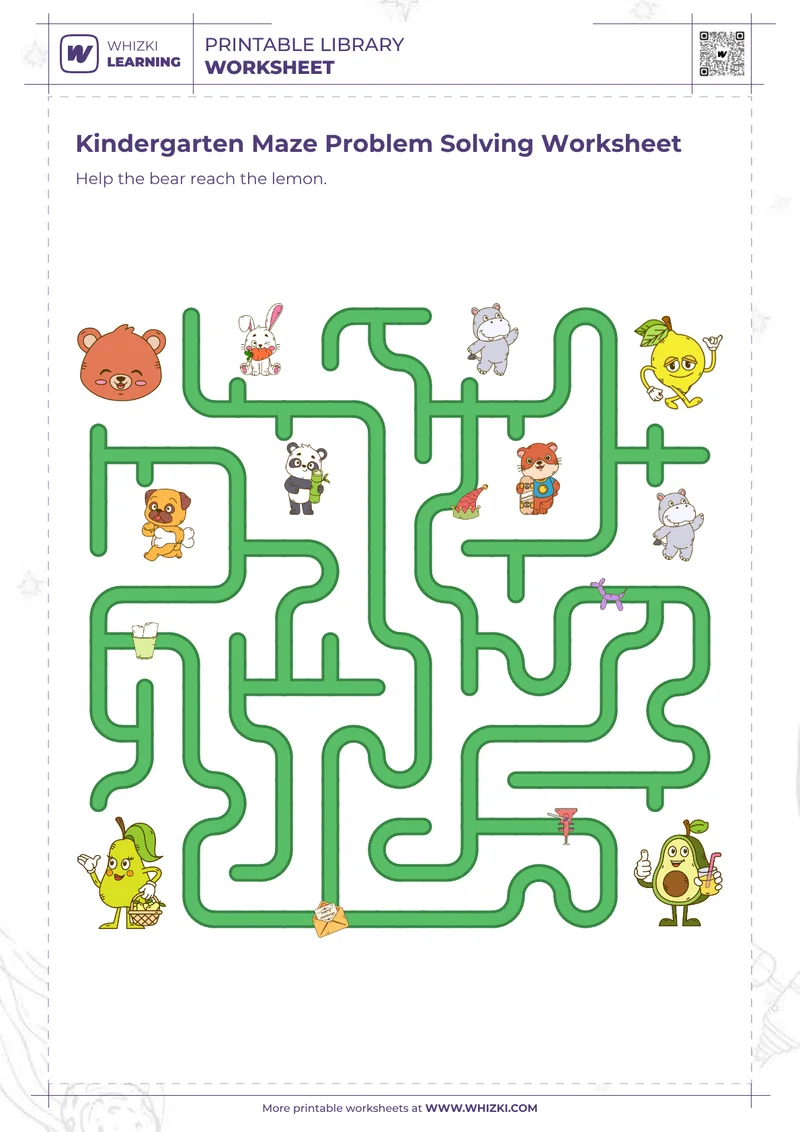 Kindergarten Maze Problem Solving Worksheet