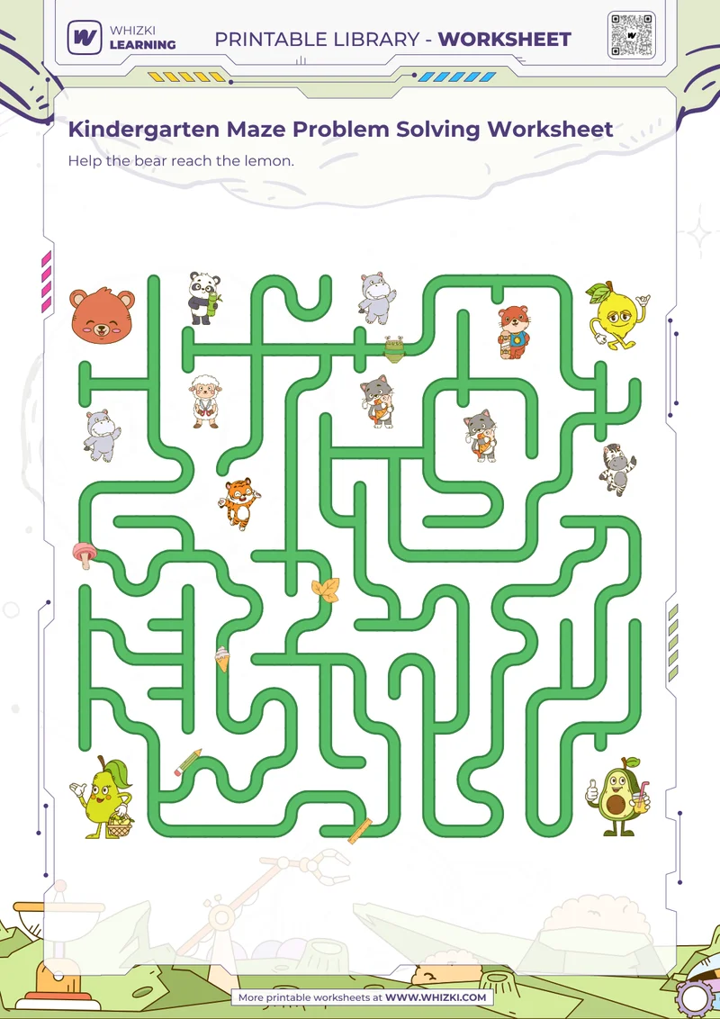 Kindergarten Maze Problem Solving Worksheet