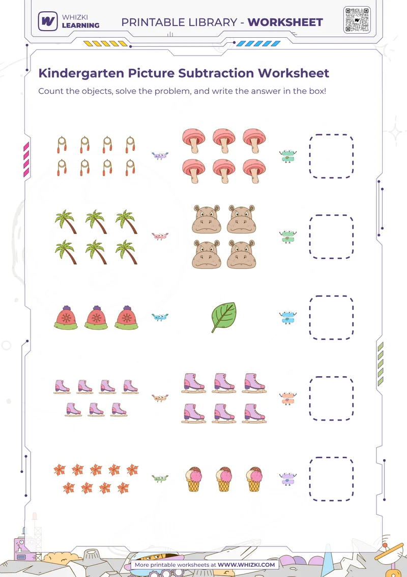 Kindergarten Picture Subtraction Worksheet