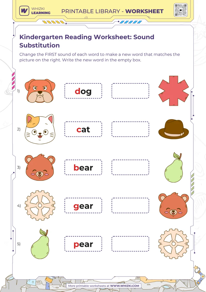 Kindergarten Reading Worksheet: Sound Substitution