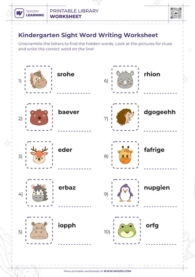 Kindergarten Sight Word Writing Worksheet