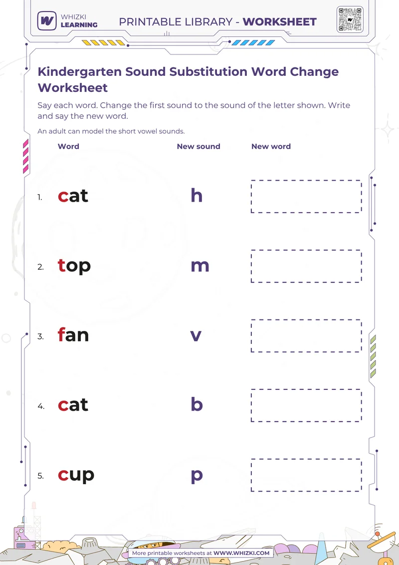 Kindergarten Sound Substitution Word Change Worksheet