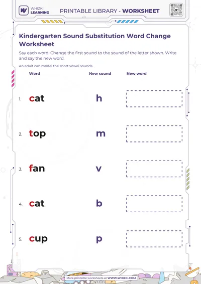 Kindergarten Sound Substitution Word Change Worksheet