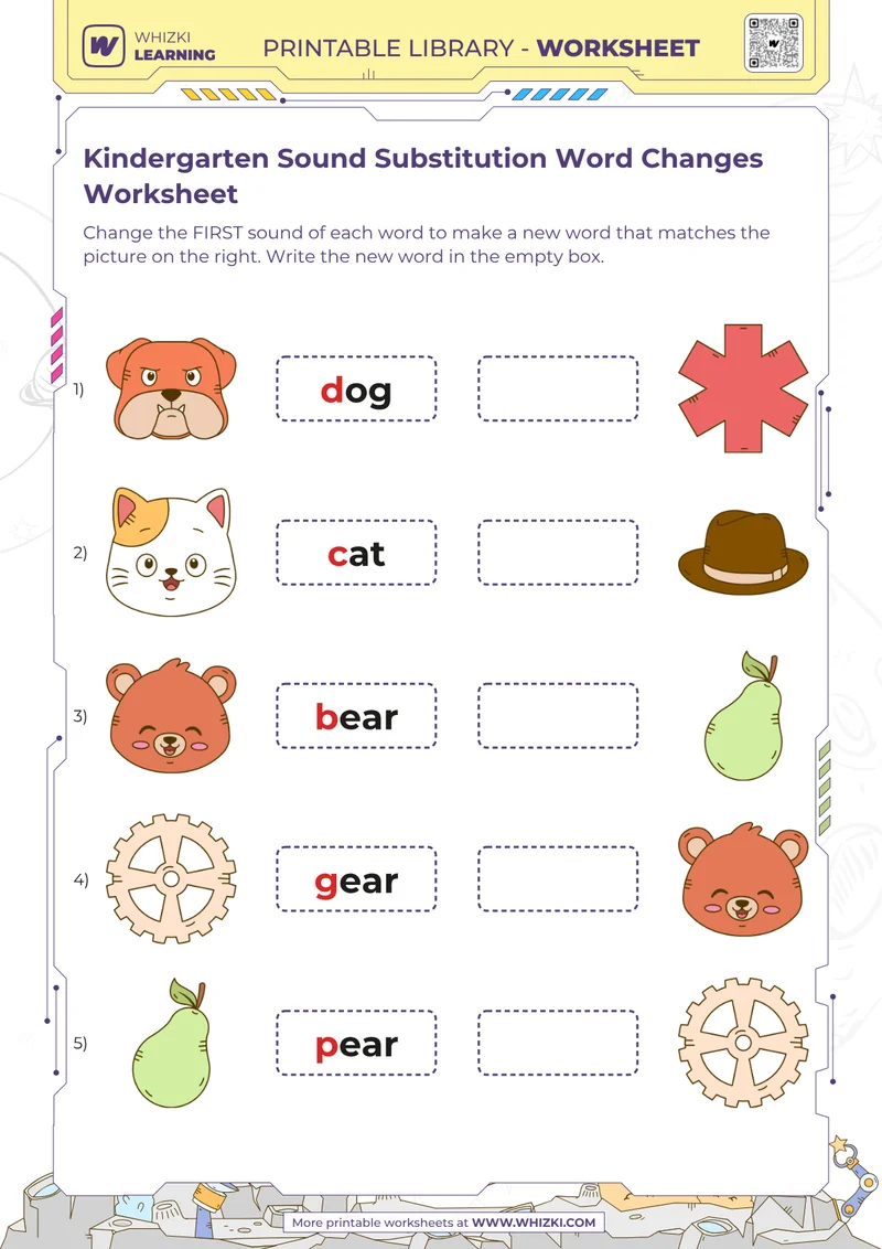 Kindergarten Sound Substitution Word Changes Worksheet