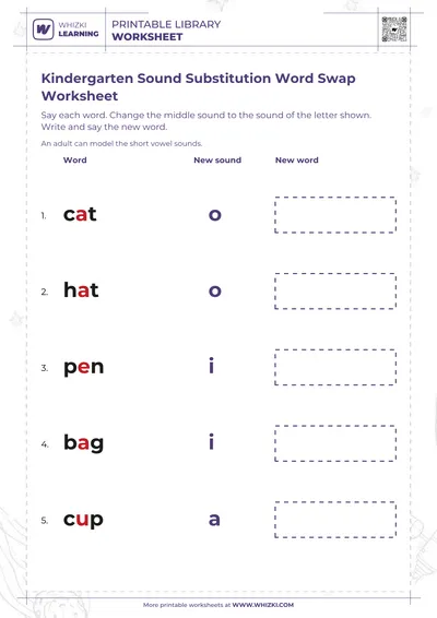 Kindergarten Sound Substitution Word Swap Worksheet
