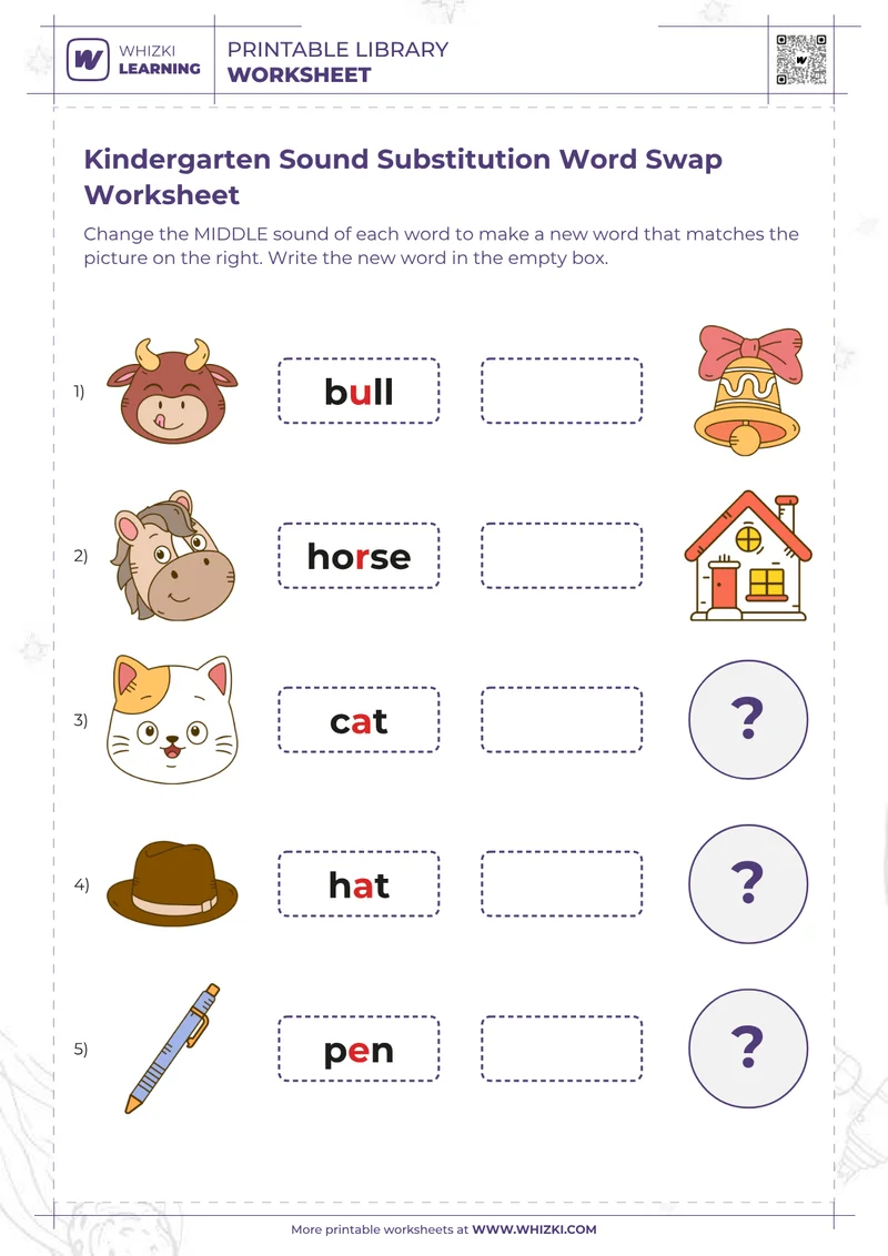 Kindergarten Sound Substitution Word Swap Worksheet