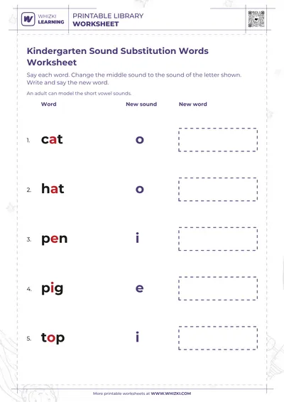 Kindergarten Sound Substitution Words Worksheet