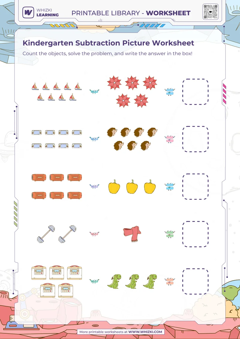 Kindergarten Subtraction Picture Worksheet