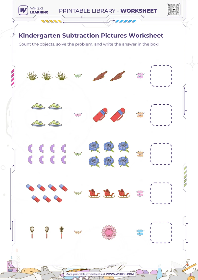 Kindergarten Subtraction Pictures Worksheet