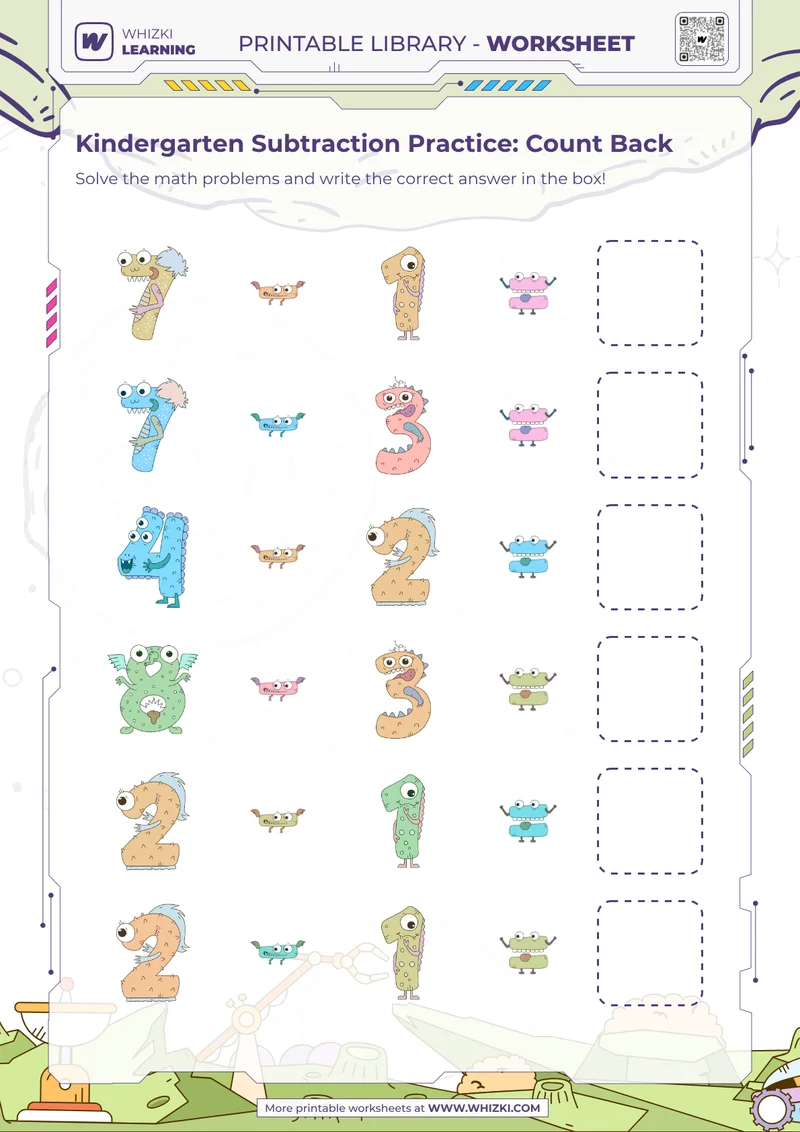 Kindergarten Subtraction Practice: Count Back