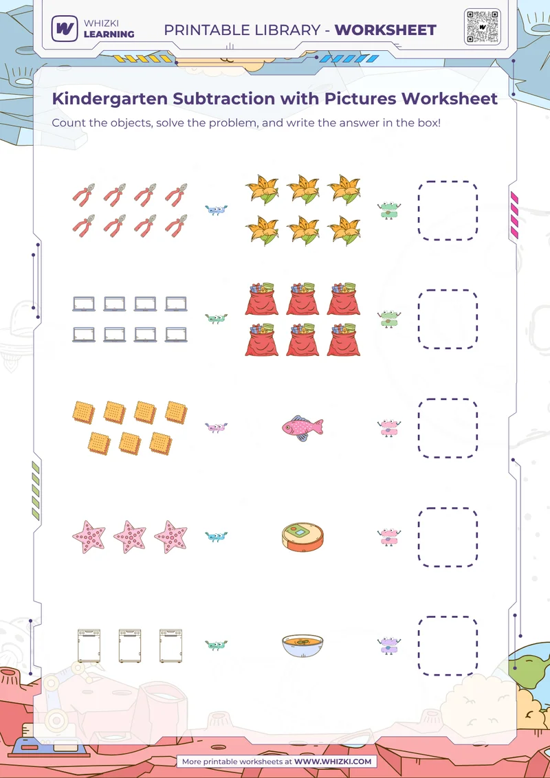 Kindergarten Subtraction with Pictures Worksheet