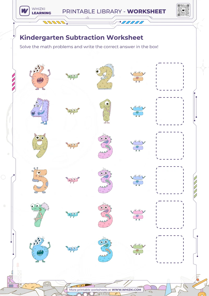 Kindergarten Subtraction Worksheet