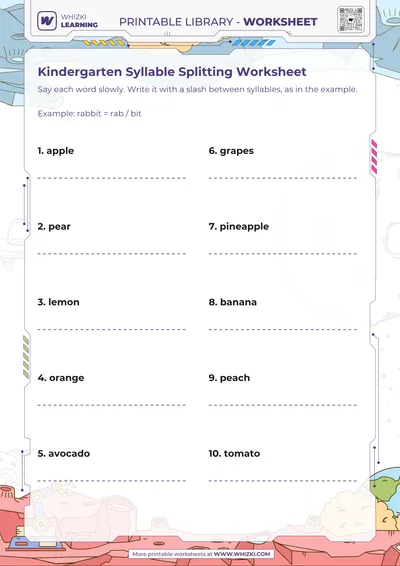 Kindergarten Syllable Splitting Worksheet
