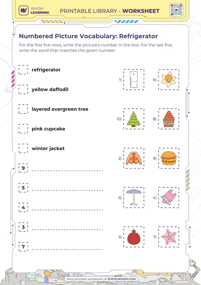 Numbered Picture Vocabulary: Refrigerator