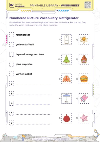 Numbered Picture Vocabulary: Refrigerator