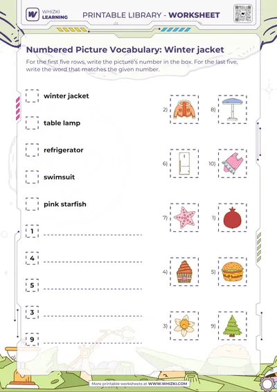 Numbered Picture Vocabulary: Winter jacket