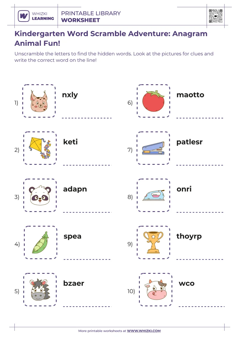 Kindergarten Word Scramble Adventure: Anagram Animal Fun!