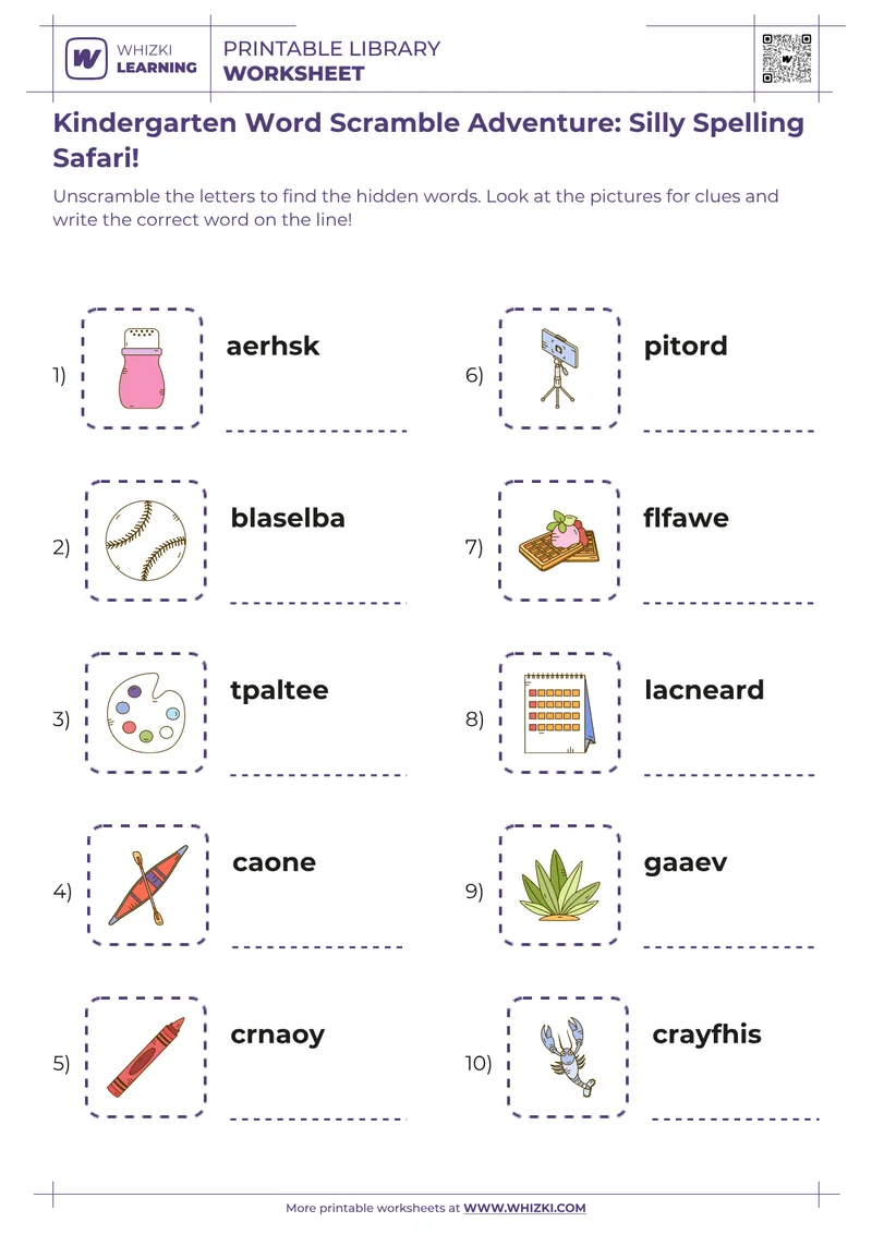 Kindergarten Word Scramble Adventure: Silly Spelling Safari!