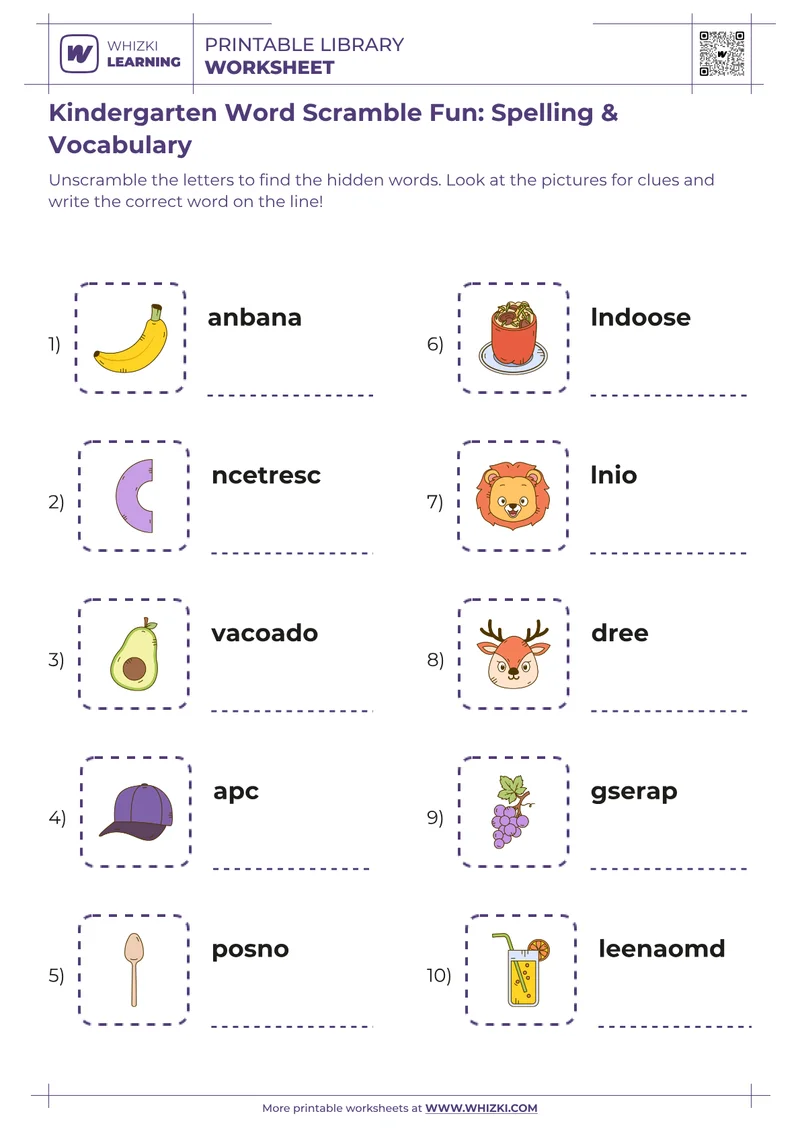 Kindergarten Word Scramble Fun: Spelling & Vocabulary