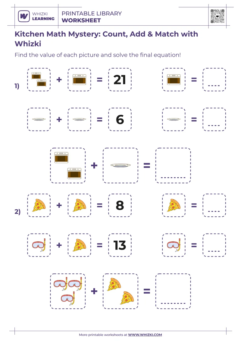 Kitchen Math Mystery: Count, Add & Match with Whizki