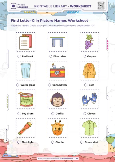 Find Letter G in Picture Names Worksheet