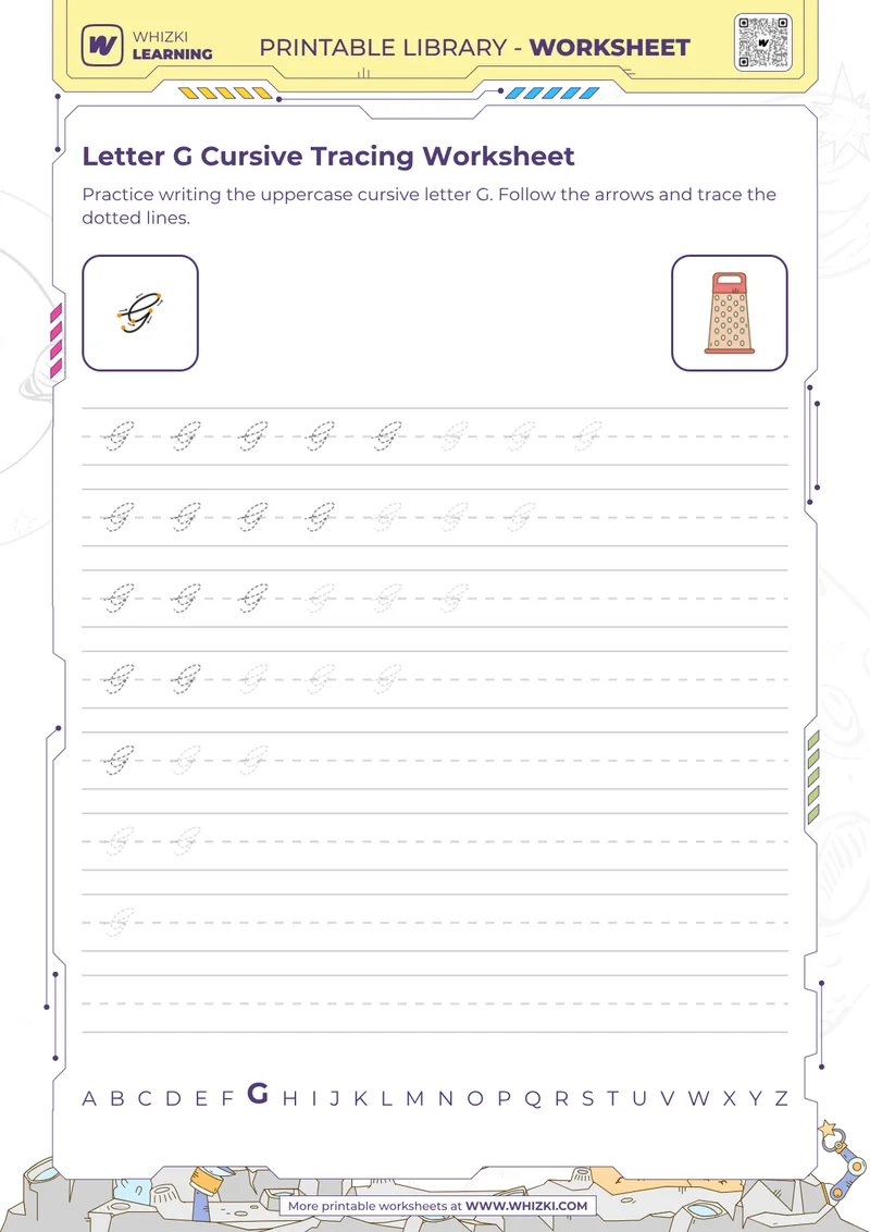 Letter G Cursive Tracing Worksheet