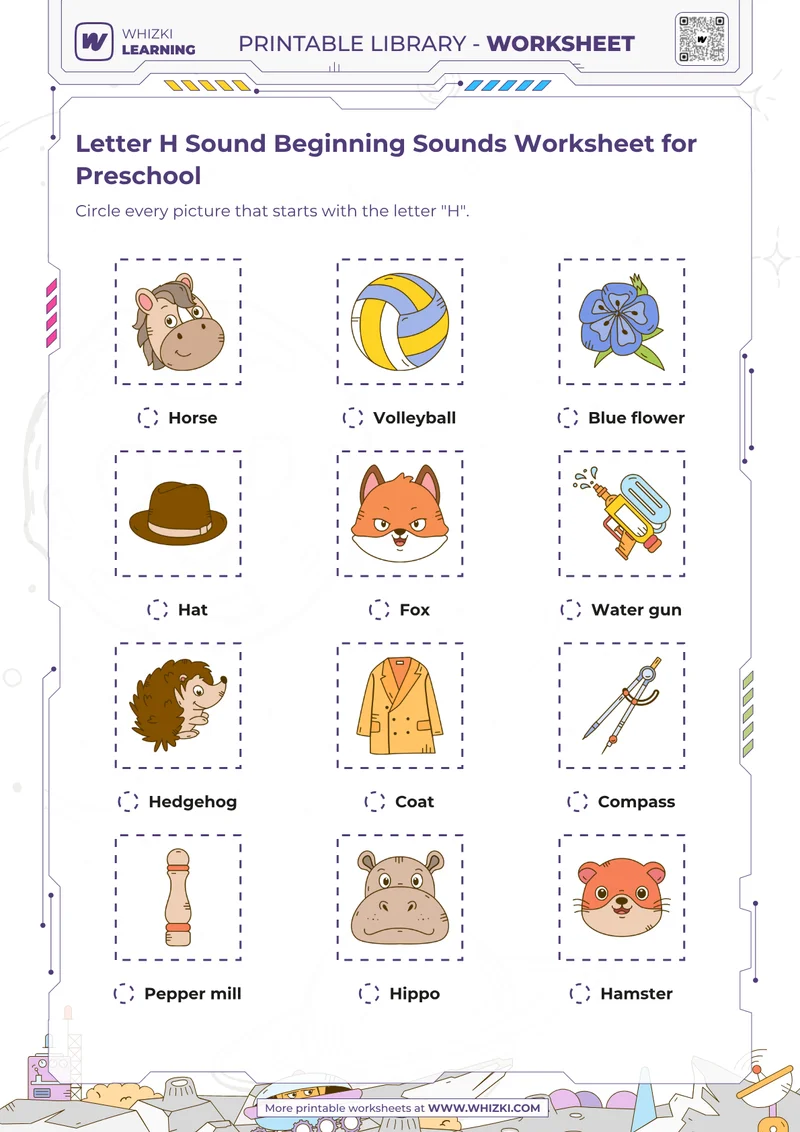 Letter H Sound Beginning Sounds Worksheet for Preschool
