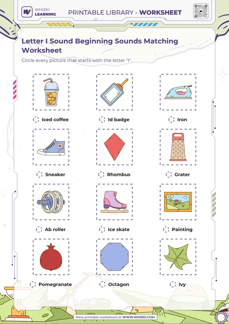 Letter I Sound Beginning Sounds Matching Worksheet