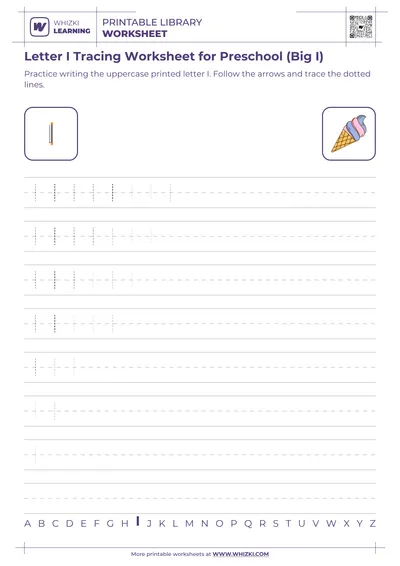 Letter I Tracing Worksheet for Preschool (Big I)