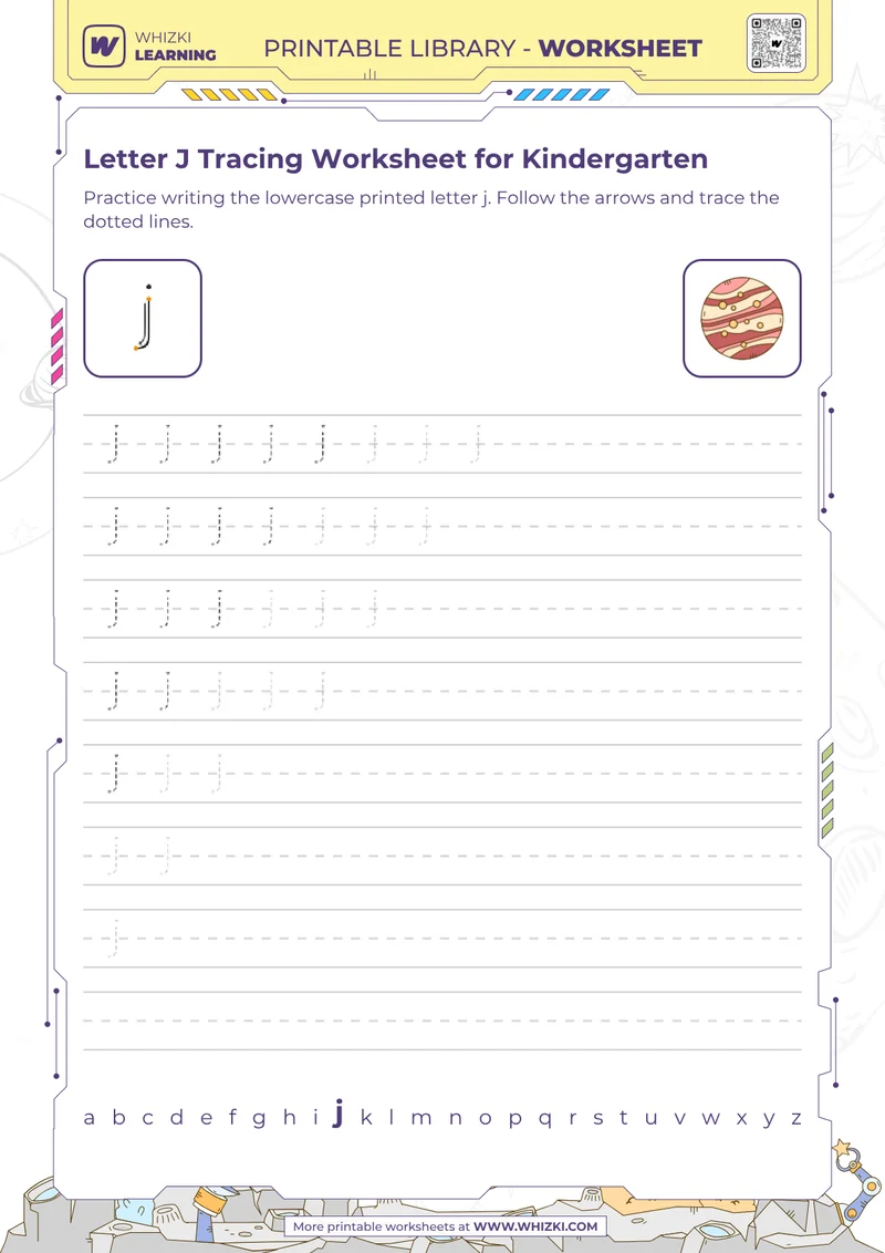 Letter J Tracing Worksheet for Kindergarten