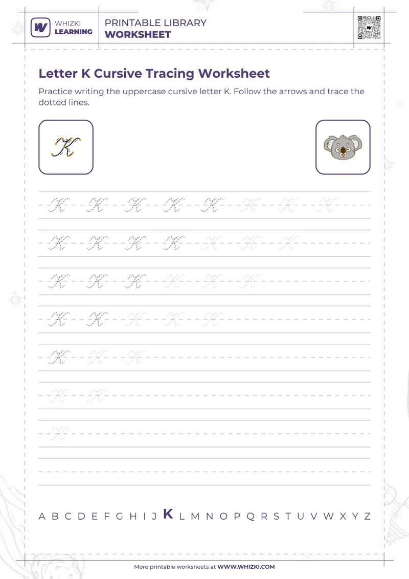 Letter K Cursive Tracing Worksheet