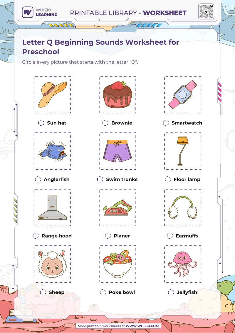 Letter Q Beginning Sounds Worksheet for Preschool