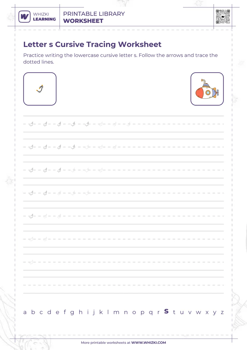 Letter s Cursive Tracing Worksheet