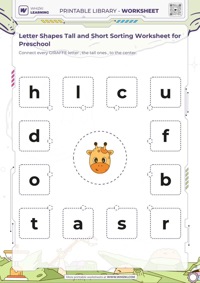 Letter Shapes Tall and Short Sorting Worksheet for Preschool