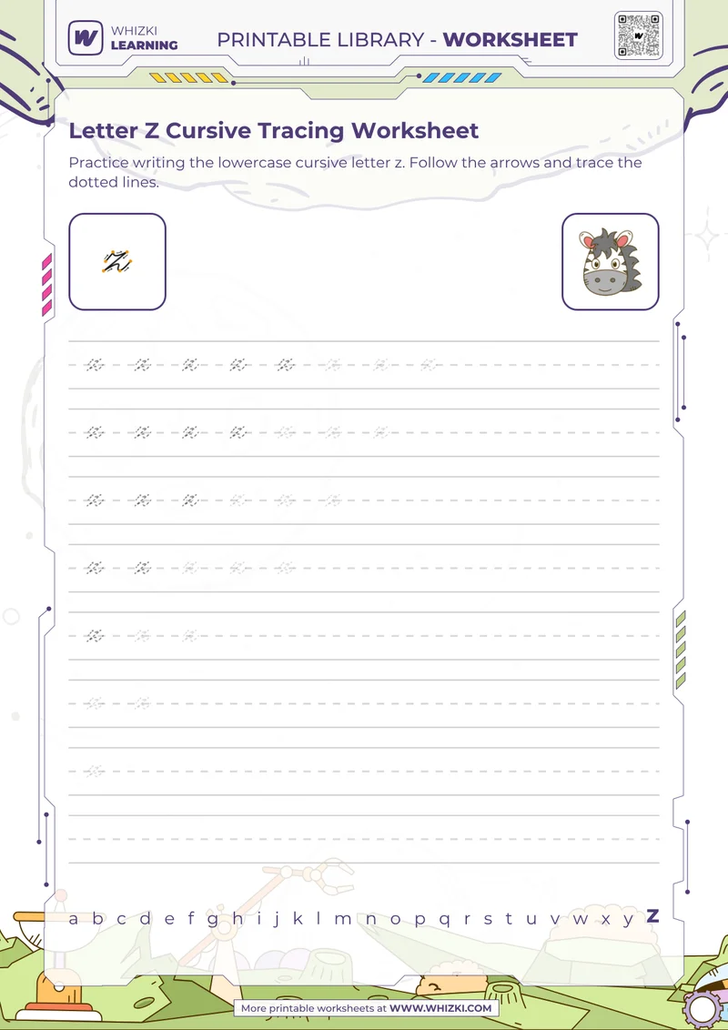 Letter Z Cursive Tracing Worksheet